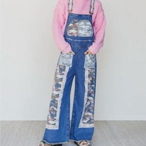 POL | Camo | Overalls | denim | Patchwork| large new wide leg | boho | Jeans
